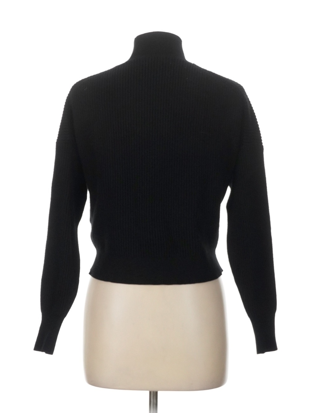 J. Crew Ribbed Turtleneck Sweater in Stretch Yarn Size L Black Cropped Casual - Picture 2 of 6